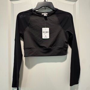 Black Long Sheer Sleeve Crop Top